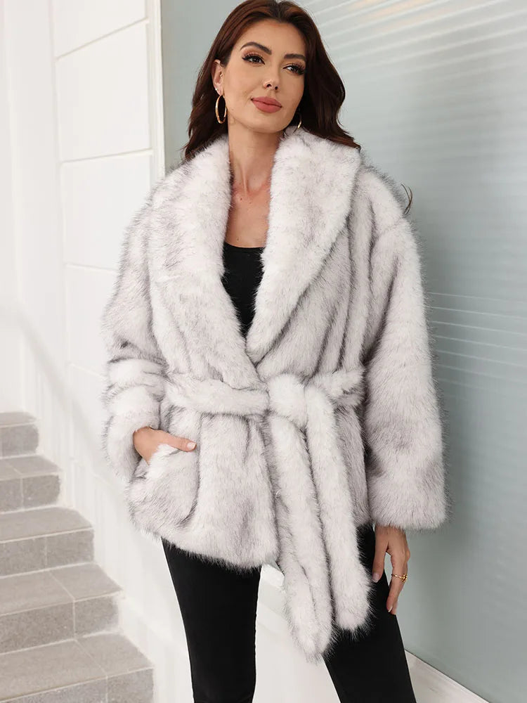 ZADORIN Luxury Belted Mid Long White Faux Fur Coat For Woman Clothes Winter Oversize Fluffy Jacket Fox Fur Faux Coat Outerwears