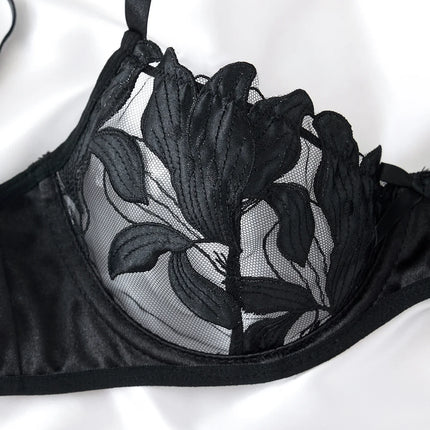 Embroidery Transparent Floral 2 Pieces Exquisite Lace Lingerie Set Push Up Bra Briefs Sets See Through Exotic Lingeries Sets