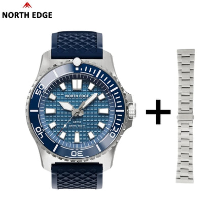 NORTH EDGE NEW Design ABYSS Solar Powered Dive Quartz Wristwatch 200M Waterproof Sports Diving Watch 316L Soft Strap Men Watches