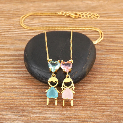 AIBEF Cuore Strass Ragazza e Ragazza Donna Ciondolo Collana Madre Cubic Zirconia Rame Dolce e Carino Gioielli Regalo di Fascino per Bambini