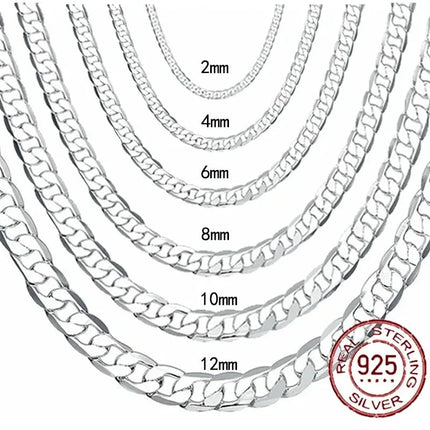 Men's 925 Sterling Silver Necklace 2/4/6/8/10/12MM 40-75cm Face Chain Necklace Lobster Clasp Men And Women Engagement Jewelry PlatiNum