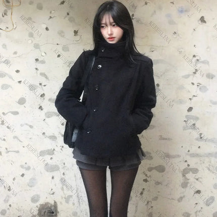 Street Autumn/Winter Solid Color Women's Turtleneck Coat Y2K Hip-Hop Retro Harajuku Cute Casual Fashion Versatile New Women Tops