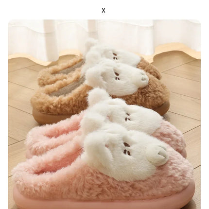 Women's Cute Cat Plush Cotton Slippers Autumn & Winter Home Anti Slip Thick Bottom Cotton Slippers Soft and Warm Indoor Slippers