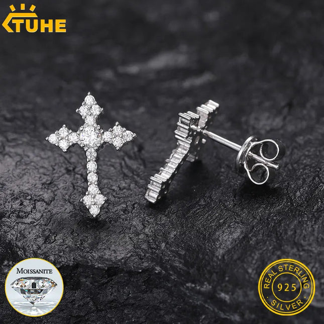 Orecchini a lobo TUHE in argento sterling 925 con moissanite, colore D, purezza VVS1, taglio rotondo, chiusura a vite, unisex platinumshop