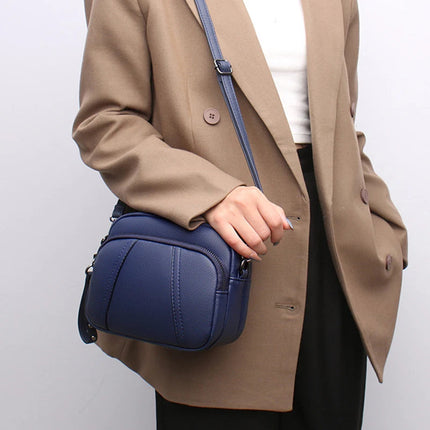 Solid Color Fashionable Rivet Zipper Women's Mobile Phone Bag Simple Soft Leather Shoulder Crossbody Small Square Bag Handbag PlatiNum