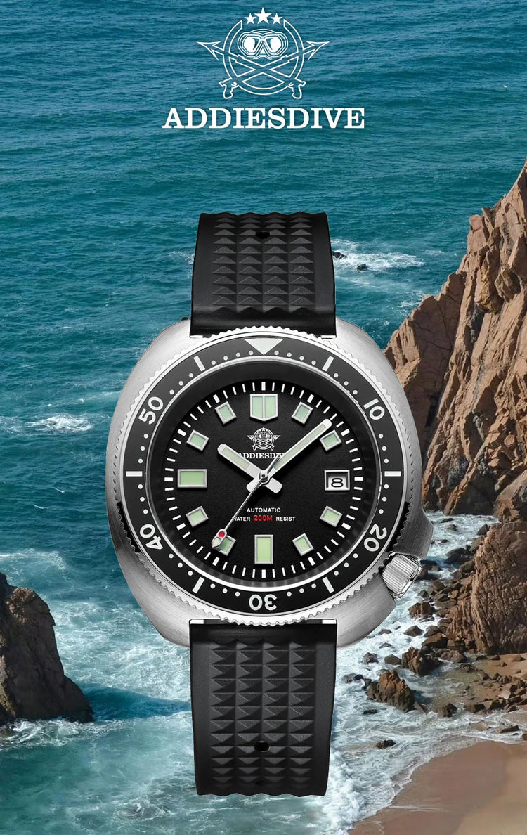 ADDIESDIVE Luxury Men's Automatic Watch Ceramic Bezel Sapphire Glass 200m Waterproof Ultra Bright Blue Luminous Diving Watch