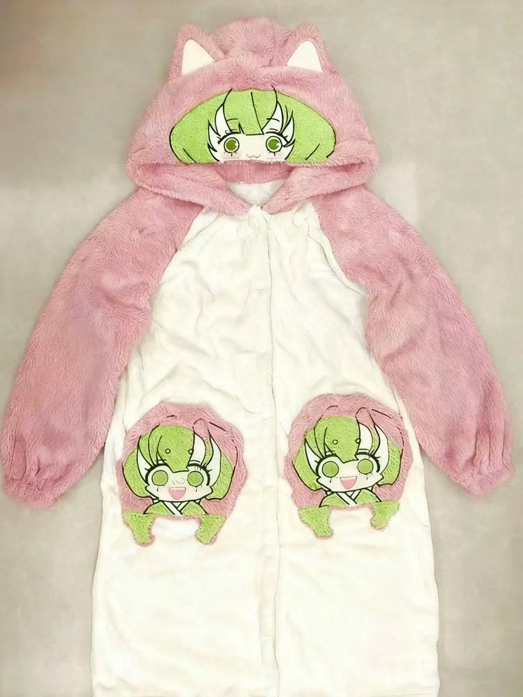 Demon Slayer Kanroji Mitsuri Tokito Muichiro Women Autumn Winter Loungewear Coral Fleece Robe  Love Hashira Cosplay Home Pajamas