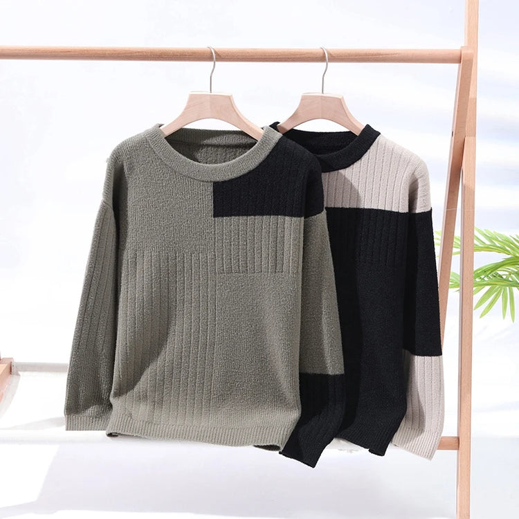 Men's Fashion stripe pattern Sweaters Autumn/Winter Loose Knittwear Men sweater youth Thick Warm patchwork pullovers Top