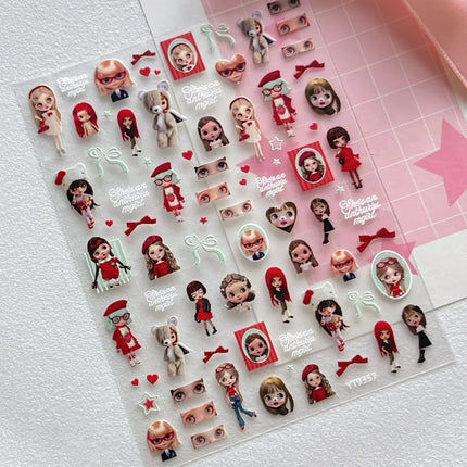 1/5Pcs Chibi Character Ragdoll Cute Anime Cartoon Nail Stickers Kawii Nail Art Weeb Cartoon Relief Self Adhesive Decal S