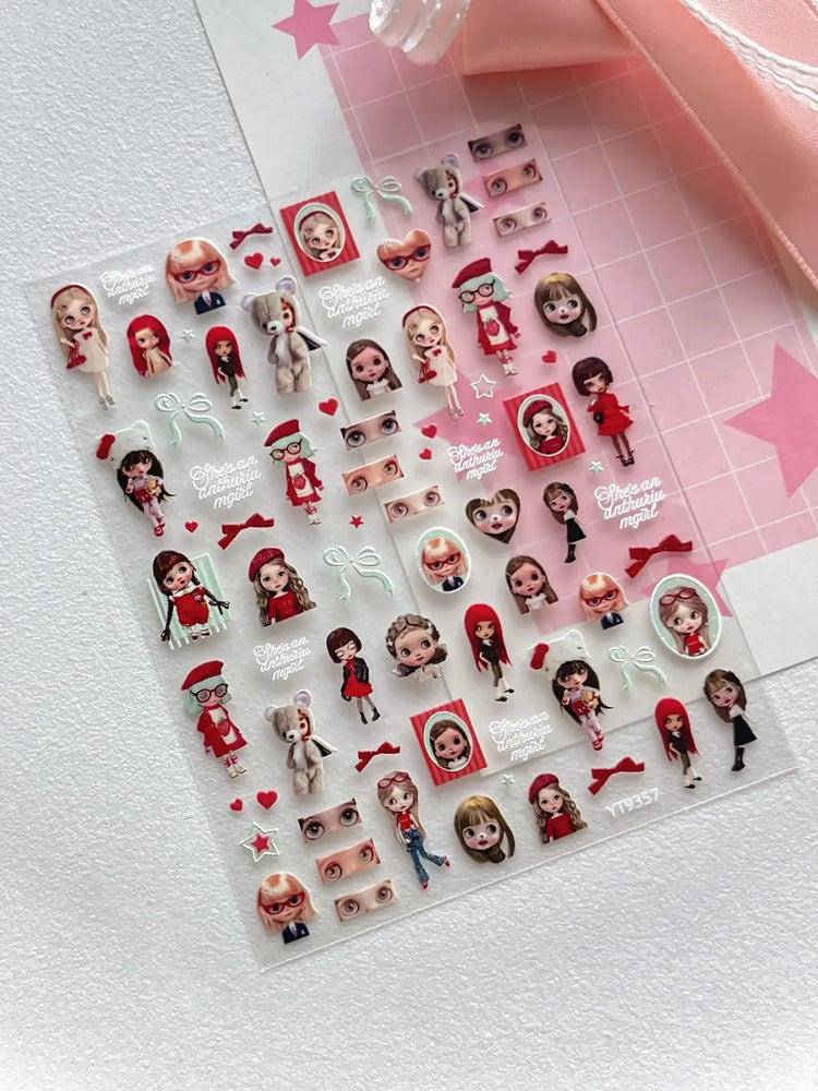 1/5Pcs Chibi Character Ragdoll Cute Anime Cartoon Nail Stickers Kawii Nail Art Weeb Cartoon Relief Self Adhesive Decal S
