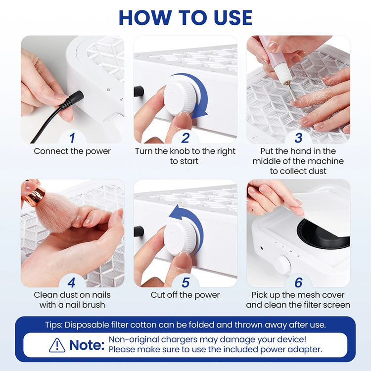 12000RPM Nail Dust Collector Brushless Turbo Vacuum Cleaner Strong Suction Nail Dust Extractor Machine for Acrylic Gel Nail Filing Dust Removal