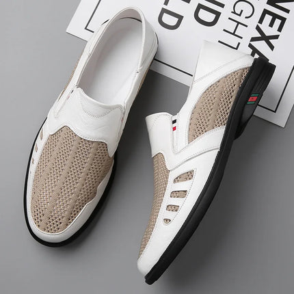 Scarpe basse formali estive maschili Scarpe casual traspiranti da uomo Scava fuori mocassini da uomo Mocassini fantastici Scarpe da esterno slip on fatte a mano