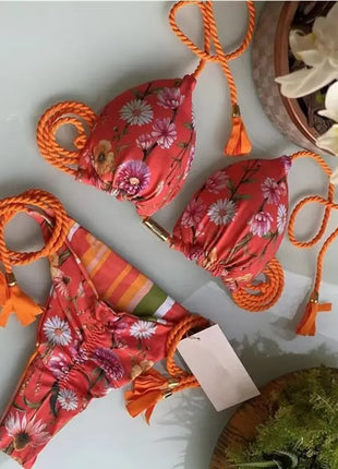 Nuovo Costume da Bagno Sexy da Donna, Set Bikini all'Uncinetto a 2 Pezzi, Triangolare Brasiliano, Push-Up, per Spiaggia Estiva PlatiNum