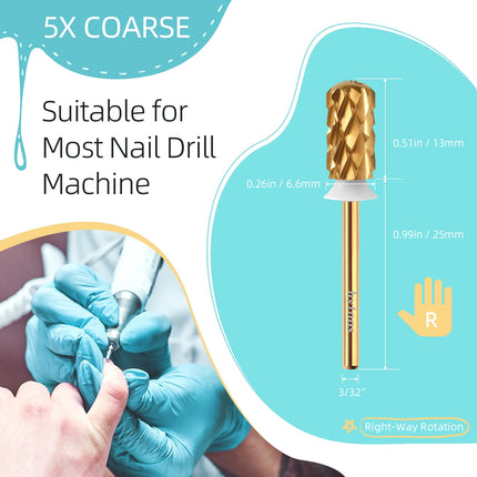 HYTOOS 5XC Safety Barrel Nail Drill Bits 3/32 Smooth Top Carbide Manicure Bit Remove Thick Gel Drills Accessories Supplier