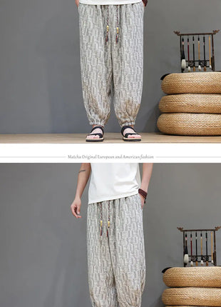 Men's Corduroy Chinese Style Wide Leg Trousers, Lantern Pants, Comfortable and Breathable for Autumn and Winter, Casual Joggers