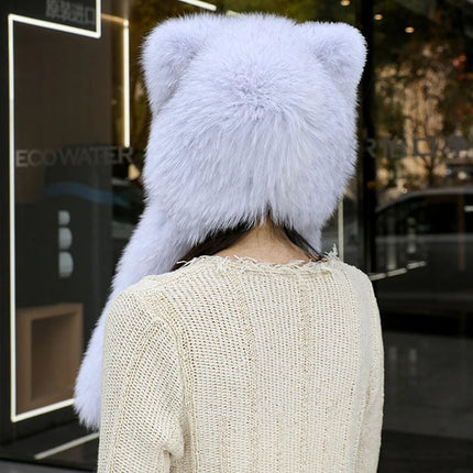 Women's Winter Hats Fox Fur Flight Hats Ushanka Hats For Women Winter Outdoor Windproof And Warm Plush Outdoor Hats For Skiing