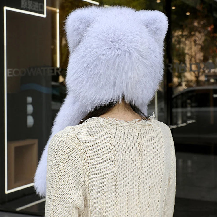 Women's Winter Hats Fox Fur Flight Hats Ushanka Hats For Women Winter Outdoor Windproof And Warm Plush Outdoor Hats For Skiing