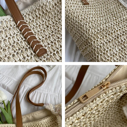 Large Capacity Summer Tote Bag, Women's Hand-Woven Shoulder Bag, Fresh Rural Style