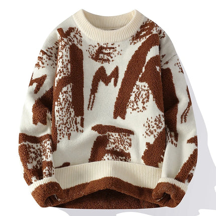 Autumn Winter Men Knitted Sweater Panda Printing Casual Round Neck Pullovers Sweater Designer Quality Men Clothing Jumper