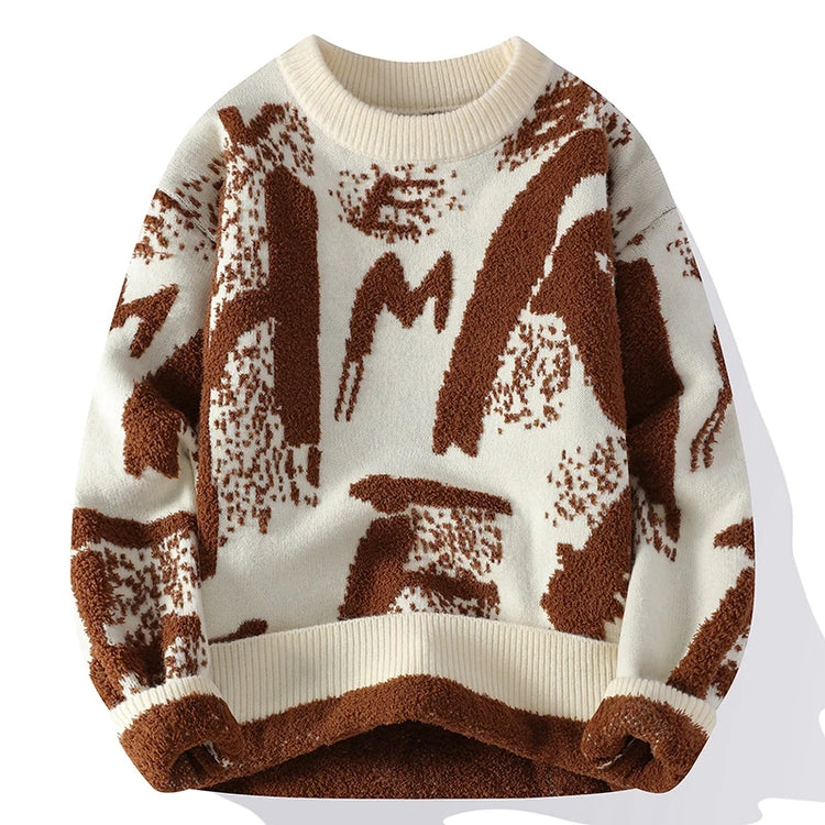 Autumn Winter Men Knitted Sweater Panda Printing Casual Round Neck Pullovers Sweater Designer Quality Men Clothing Jumper