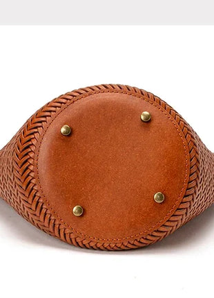 Borsa a secchiello intrecciata a mano 2026 in vera pelle, borsa a tracolla vintage da donna per uso quotidiano, pendolarismo e vacanze