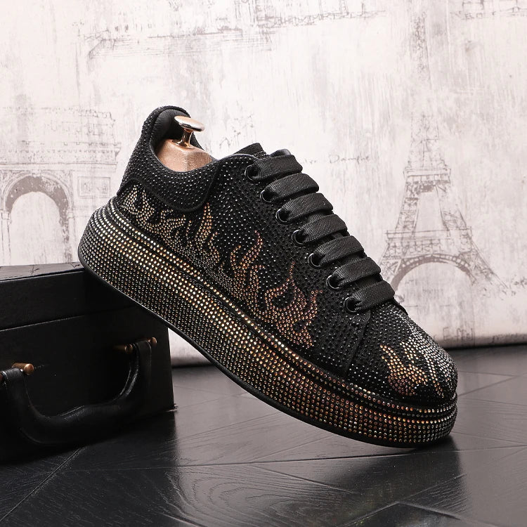 New Style Luxury Men's High Hip-hop Casual Shoes Men Black Fashion Rivets Shoes Italy Fashion Leisure Driving Loafers