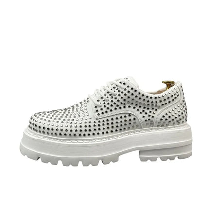 Luxury Designer Rivets Men Leather Casual Shoes Fashion Breathable Height Increasing Male Brogue Derby Shoes Zapatillas Hombre