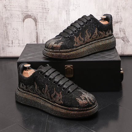 New Style Luxury Men's High Hip-hop Casual Shoes Men Black Fashion Rivets Shoes Italy Fashion Leisure Driving Loafers