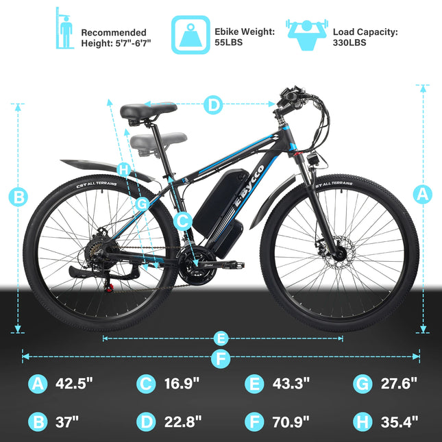 EBYCCO E8 29'' Electric Bicycle with 48V 17.5Ah Motor and Pedal Assist for Daily Commuting