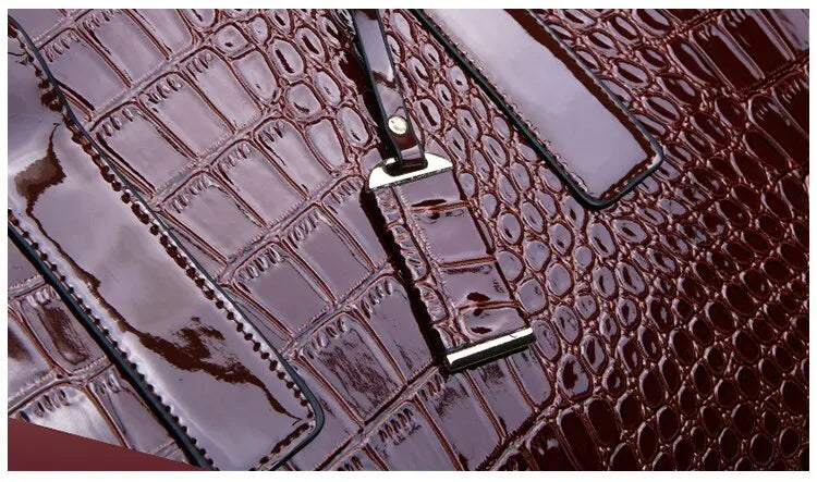 Luxury Vintage Women's Crocodile Pattern Handbag Large Capacity Tote Bag Leather Business Shoulder Bag For Female PlatiNum