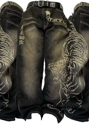 Nuovi Jeans Baggy Oversize con Ricamo a Motivo Tigre, Stile Y2K, Gotico, Harajuku, Hip Hop, Pantaloni Larghi Casual Femminili