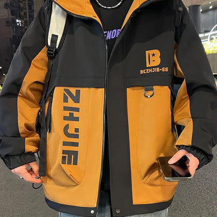 Fashion 2026 Spring Autumn Men's Hooded Casual Jacket Outdoor Windproof Loose Technical Coat Youth Streetwear Top Parka Clothing