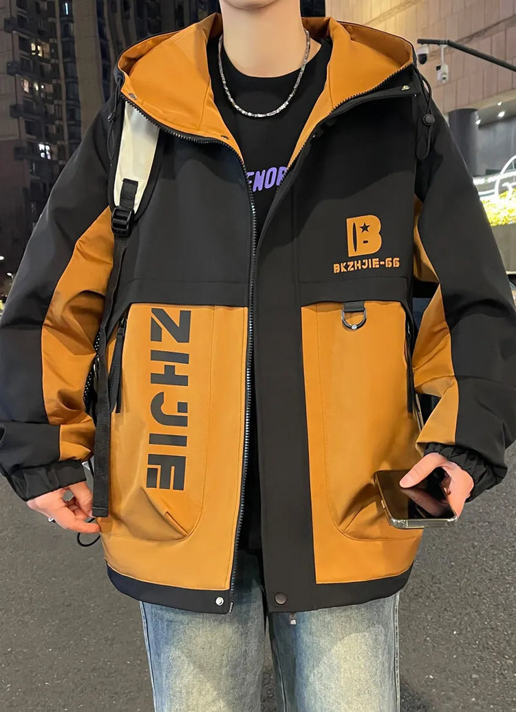Fashion 2026 Spring Autumn Men's Hooded Casual Jacket Outdoor Windproof Loose Technical Coat Youth Streetwear Top Parka Clothing