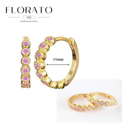 Lussuosa geometria 925 orecchio in argento sterling Ago rosa serie zircone orecchini a cerchio pendenti dolce moda regali di gioielli da sposa platinumshop