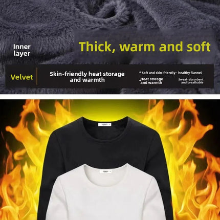 Thickened Fleece round Neck Long Sleeve Men's Base Shirt Warm Slim Fit Winter Inner Wear Casual Style T-Shirt Top PlatiNum