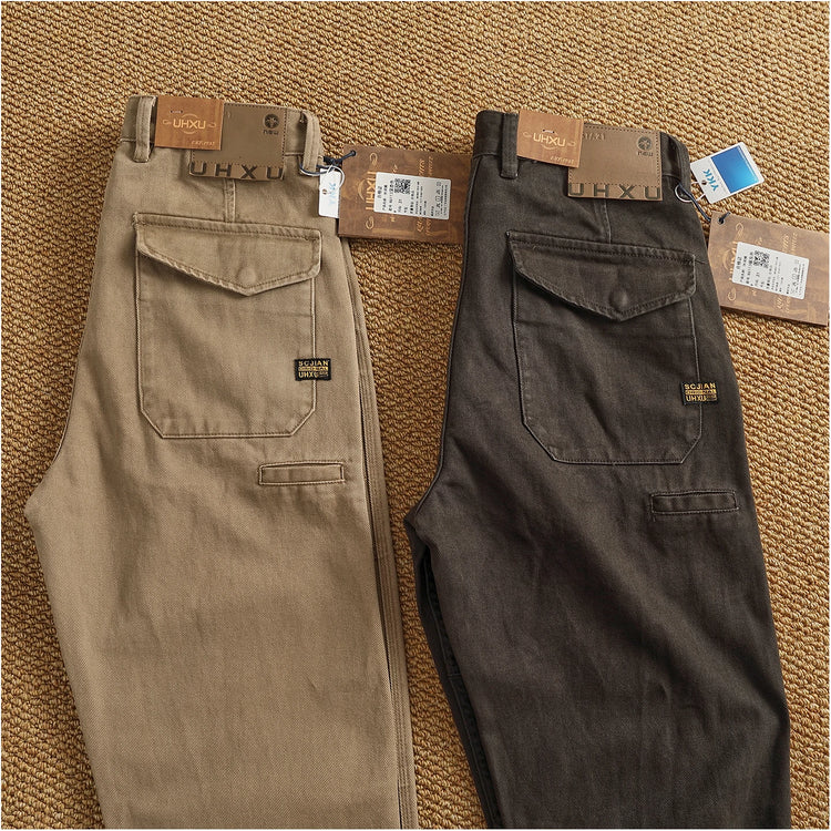 Autumn And Winter New American Retro 100% Cotton Multi-pocketed Washed Old Straight Casual Pants Loose Fashion Cargo Trousers