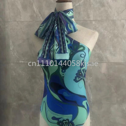 Costumi da bagno di lusso da donna con sciarpa nera e logo firmato, set bikini con fascia per capelli firmata da designer, abbigliamento da spiaggia platinumshop