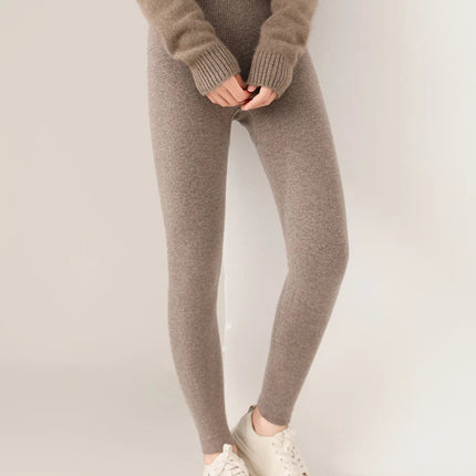 Women's Wool Leggings Slim Warm Autumn Winter High Waisted Elastic Tight Pants 100% Merino Wool Knitted Skin-friendly Leggings PlatiNum