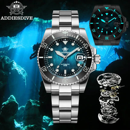 ADDIESDIVE Dive Watch Men NH35A Automatic 200M Waterproof Sapphire Crystal Ceramic Bezel Luminous Steel Wristwatch AD2078