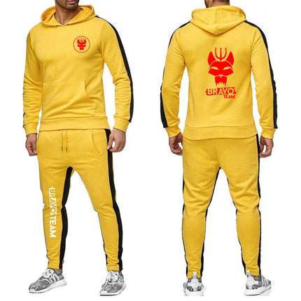 2025 Spring And Autumn Men's Bravo Team Symbol Seal Team Logo Print Lightweight Popular Solid Color Hoodies Pants Sport Suits PlatiNum