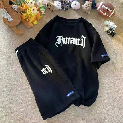 Set di abbigliamento sportivo a maniche corte in seta di ghiaccio estiva casual con waffle transfrontaliero T-shirt da uomo Set di abbigliamento da uomo abbinato platinumshop