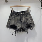 Shorts in Jeans da Donna con Strass, Vita Alta, Elasticizzati, Lavaggio Vintage, Effetto Usurato, Stile Streetwear Estivo 2026