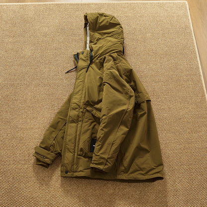 Piumino cargo imbottito in piuma d'anatra di media lunghezza retrò americano nuovo inverno con cappuccio Trench oversize spesso alla moda da uomo