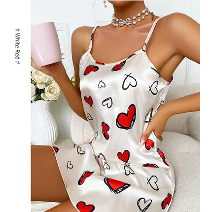 Indumenti da notte sexy per le donne Lingerie in raso Chemise Slip Camicia da notte Abito corto Camicia da notte Babydoll Pigiama Stampa Homewear Pijama