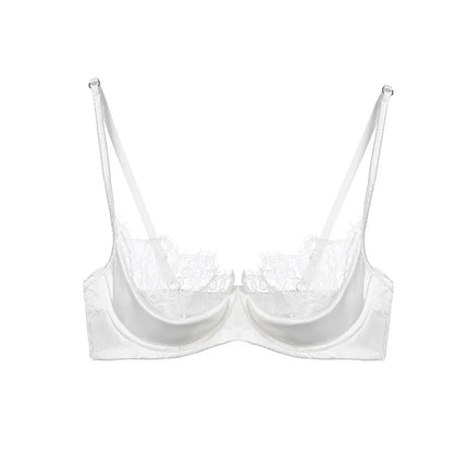 MOYISU No‑Wire French Lace Half‑Cup Bra Set Women Ultra‑Thin Transparent Green Lingerie, Daily Brassiere 32‑38 AB for Small Bust