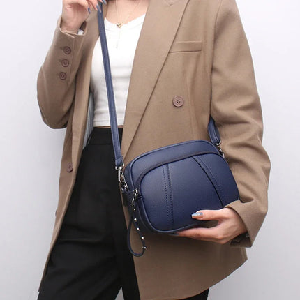 Solid Color Fashionable Rivet Zipper Women's Mobile Phone Bag Simple Soft Leather Shoulder Crossbody Small Square Bag Handbag PlatiNum