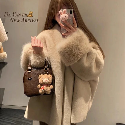 2026 Imported Velvet Mink Fur Coat With Mink Fur Collar,Temperament  Medium Length Fur Jacket Women