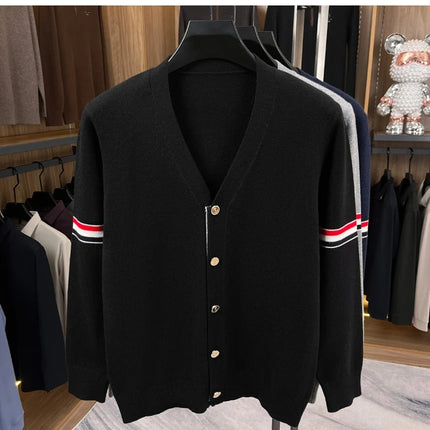 High End Brand Knitted Cardigan Men's Autumn Trend Color Blocked Striped Designer New shawl Korean Casual V-Neck sweater Coat