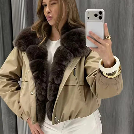 ZADORIN 2026 Detachable Faux Fur Collar Short Parka Winter Jackets Women Elegant Loose Cotton Padded Outerwear Warm Women Coats