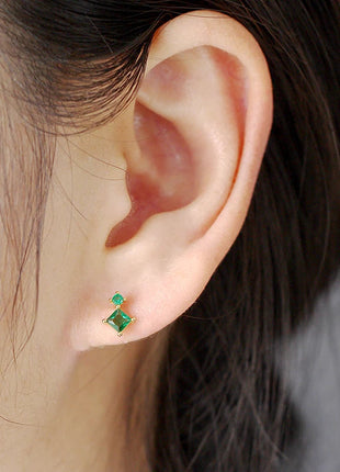 925 Sterling Silver Needle Green Zircon Gold Earrings Heart Hoop Earrings for Women Delicate Stud Earrings Luxury Jewelry Gifts PlatiNum